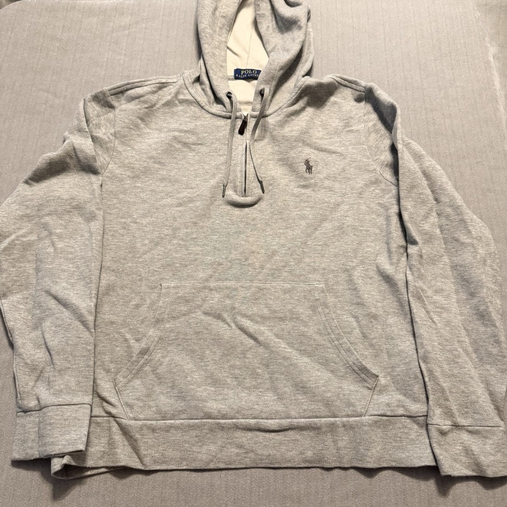 Polo Ralph Lauren Mens M Gray Quarter Zip Hoodie Pony Logo Pullover Sweatshirt